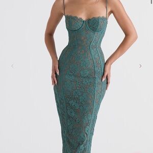 House of CB Teal Strapless Lace Dress
